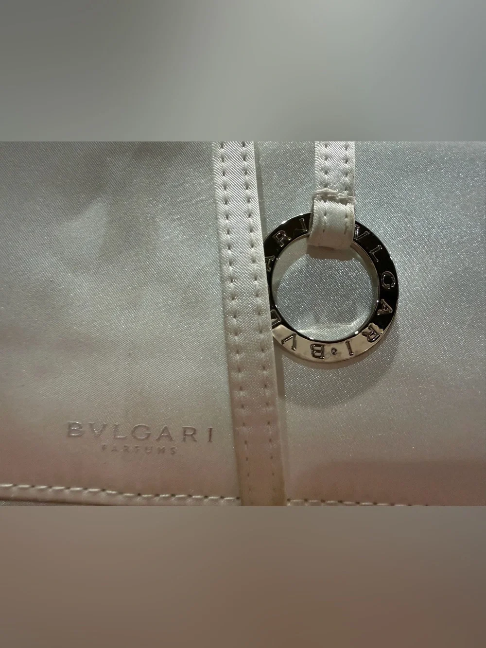 Bulgari White Silk Travel Clutch with Signature Ring
